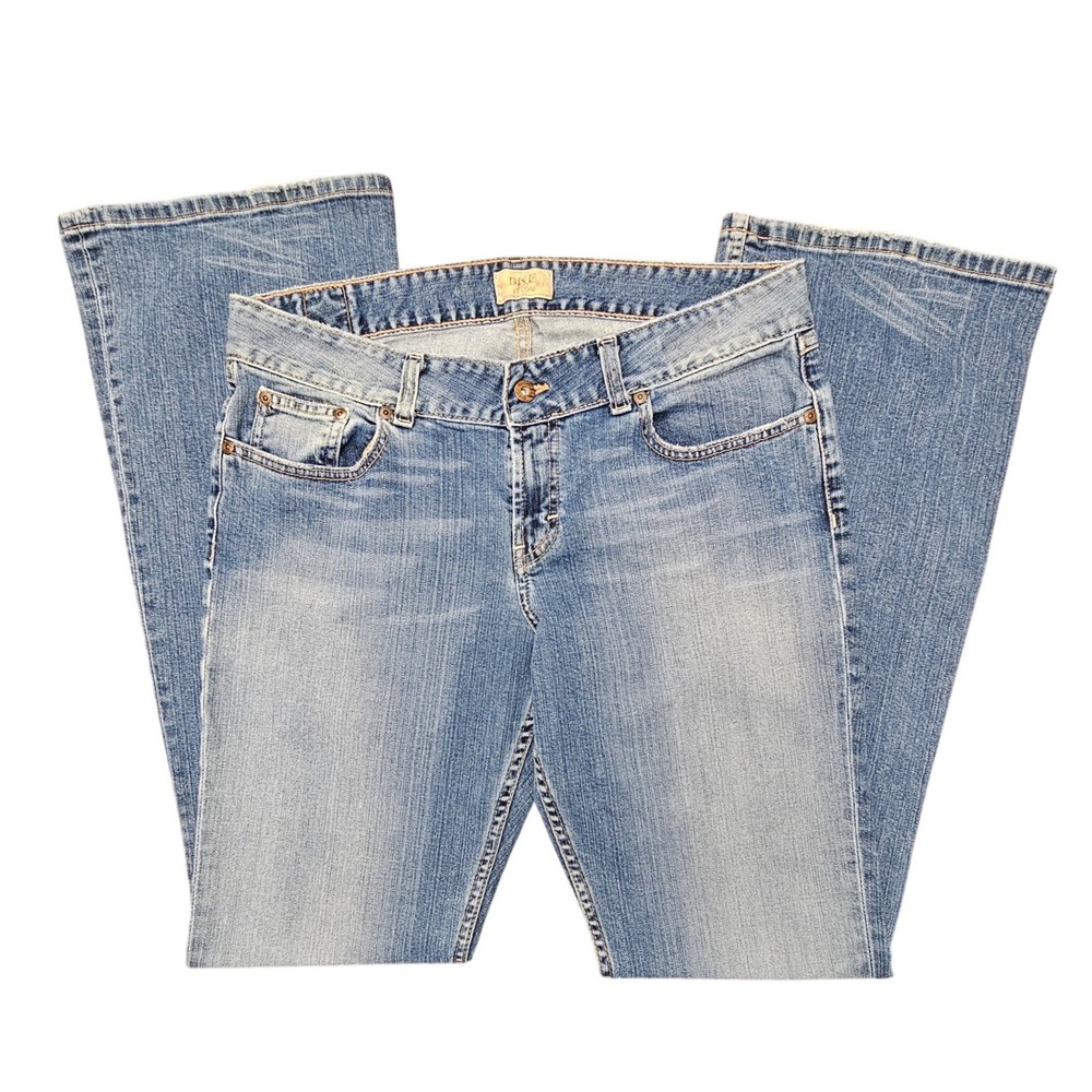 BKE Denim Flare Bootcut Jeans Womens 33 Medium Wash Mid Rise Distressed